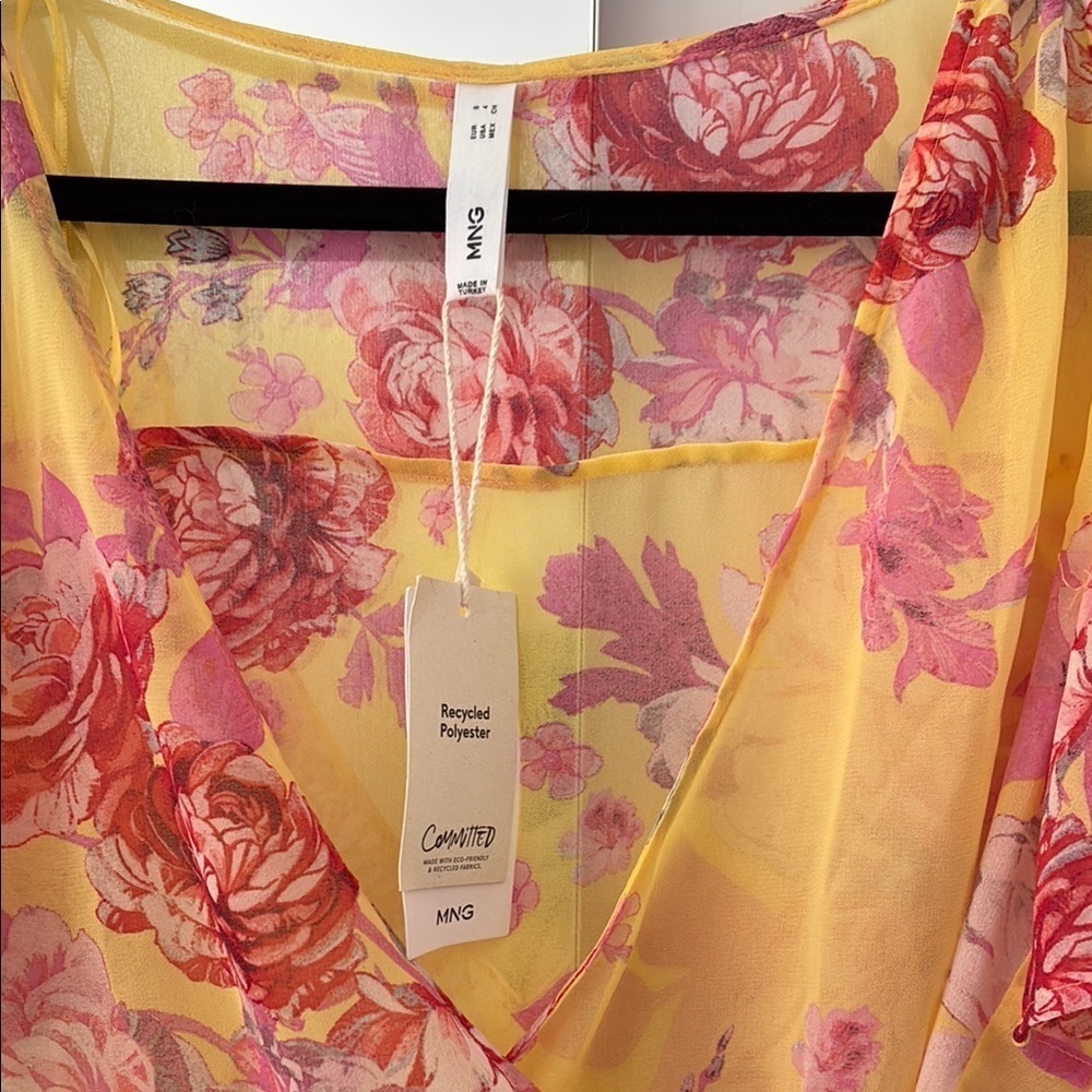 Mango Yellow Flutter Sleeve Wrap Blouse - Picture 6 of 9